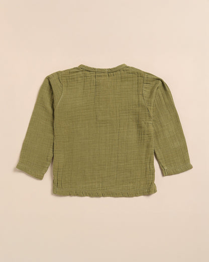 Cot & Candy Baby Olive Green Long Sleeves T-Shirt-Olive-Organic Muslin-For Infants