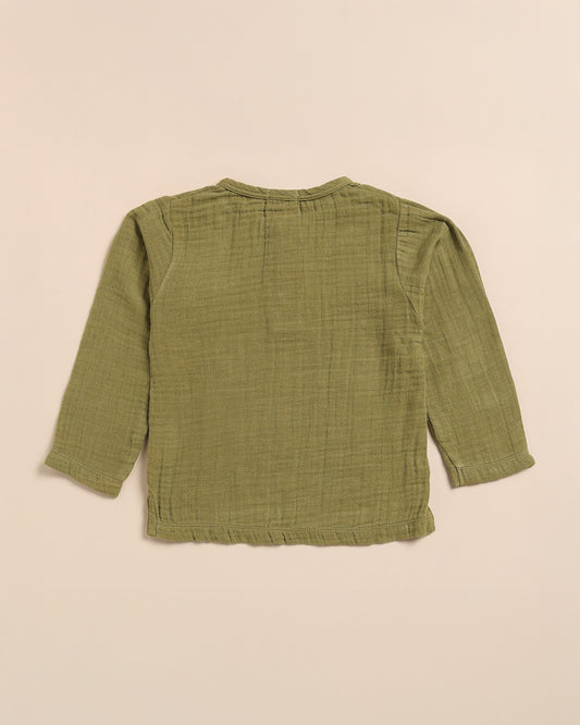 Cot & Candy Baby Olive Green Long Sleeves T-Shirt-Olive-Organic Muslin-For Infants