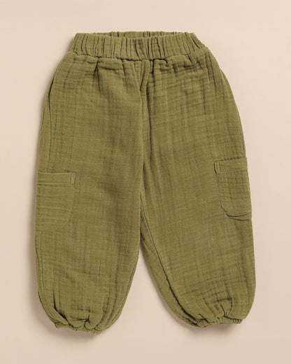 Cot & Candy Baby Olive Green Joggers-Olive-Organic Muslin-For Infants