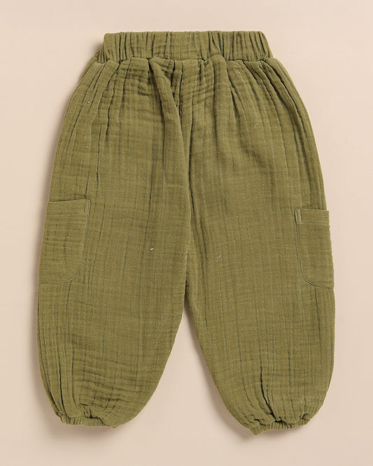 Cot & Candy Baby Olive Green Joggers-Olive-Organic Muslin-For Infants