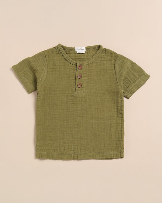 Cot & Candy Baby Olive Green Short Sleeves T-Shirt-Olive-Organic Muslin-For Infants