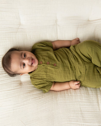 Cot & Candy Baby Olive Green Short Sleeves T-Shirt-Olive-Organic Muslin-For Infants