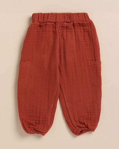 Cot & Candy Baby Crimson Red Joggers-Pincante-Organic Muslin-For Infants