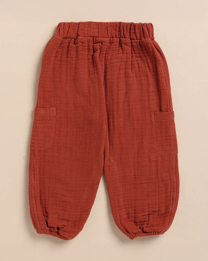 Cot & Candy Baby Crimson Red Joggers-Pincante-Organic Muslin-For Infants