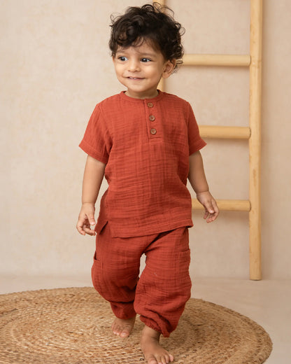 Cot & Candy Baby Crimson Red Joggers-Pincante-Organic Muslin-For Infants