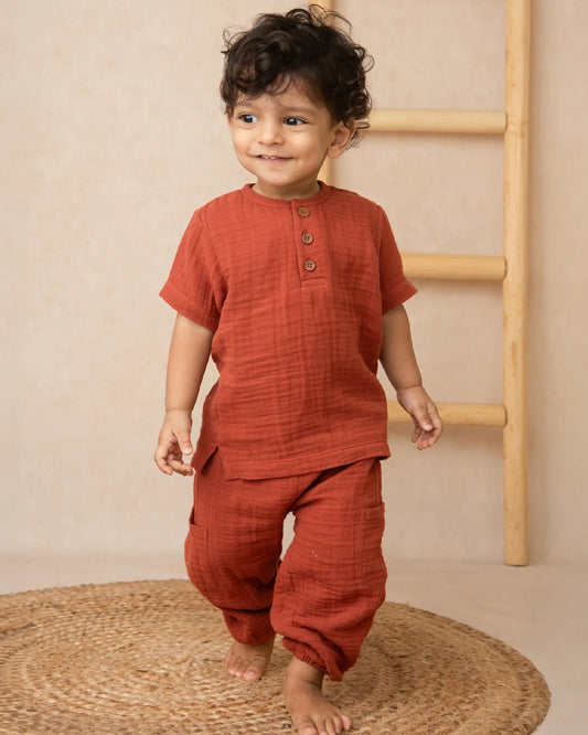 Cot & Candy Baby Crimson Red Joggers-Pincante-Organic Muslin-For Infants