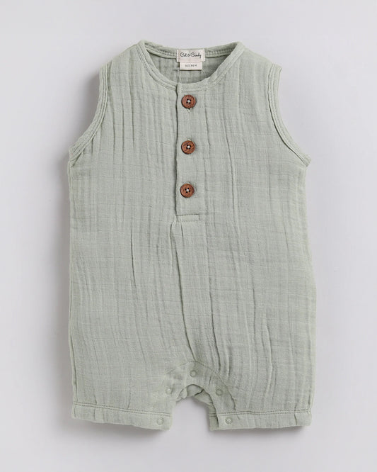 Cot & Candy Baby Sage Green Romper-Sage-Organic Muslin-For Infants