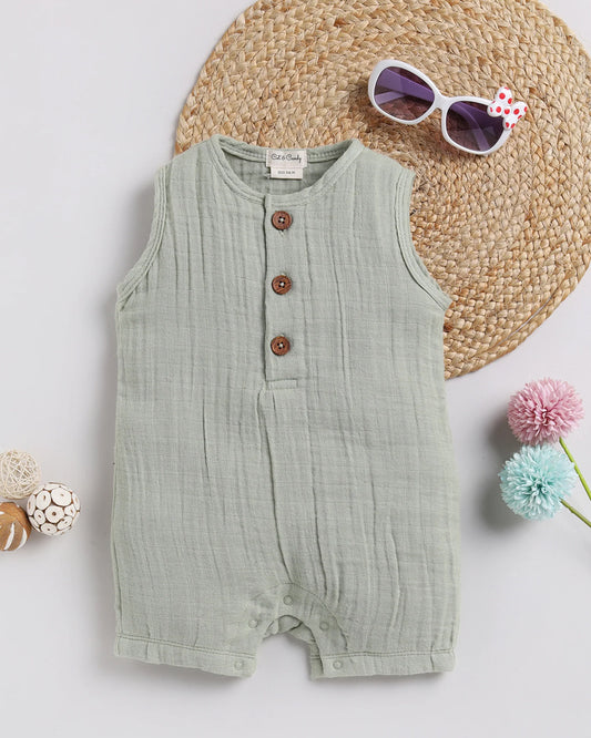 Cot & Candy Baby Sage Green Romper-Sage-Organic Muslin-For Infants