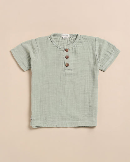 Cot & Candy Baby Sage Green Short Sleeves T-Shirt-Sage-Organic Muslin-For Infants