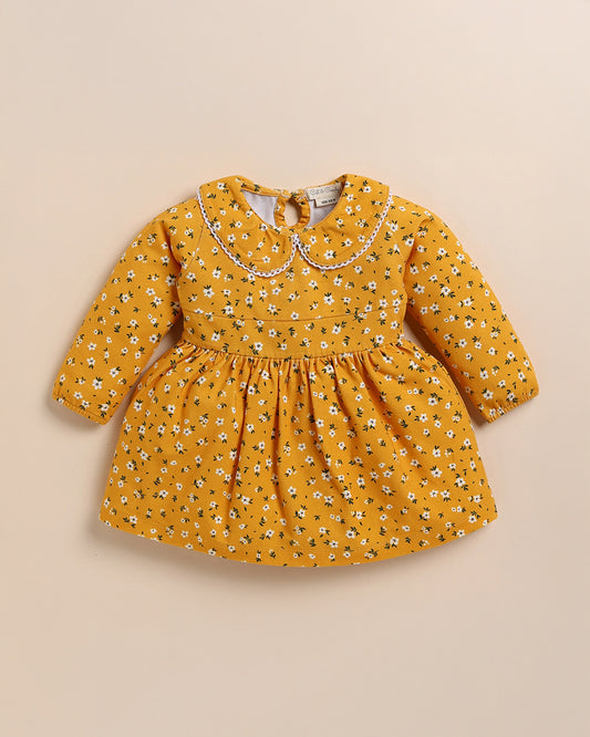 Cot & Candy Baby Yellow Frock Dress-Vintage Floral-Organic Cotton-For Infants