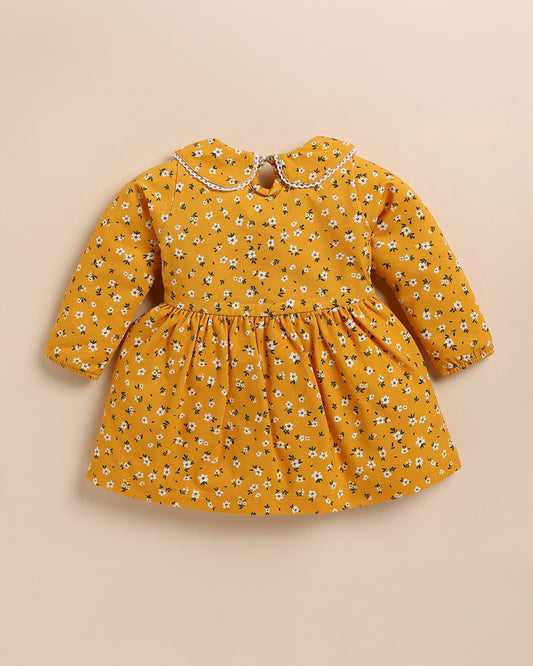 Cot & Candy Baby Yellow Frock Dress-Vintage Floral-Organic Cotton-For Infants