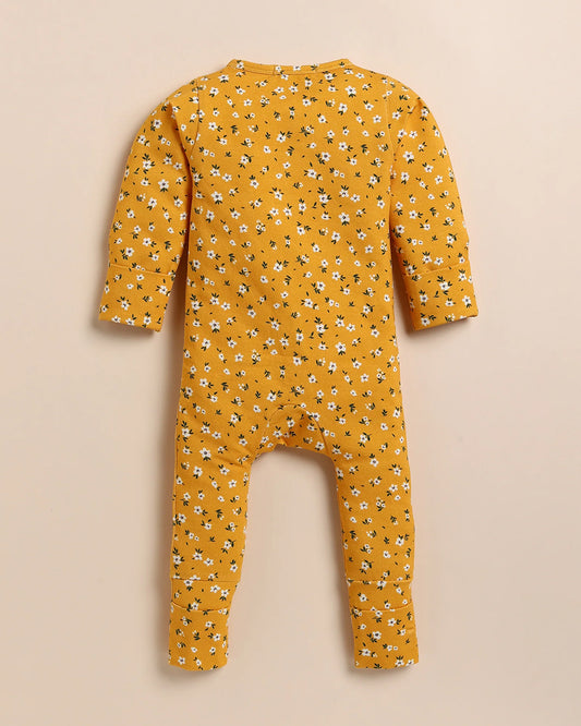 Cot & Candy Baby Yellow Sleepsuit-Vintage Floral-Organic Cotton-For Infants