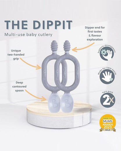 Bibado Dippit Multi Stage Baby Weaning Spoon and Dipper-For Self Feeding Infants-Blush-Pack of 2