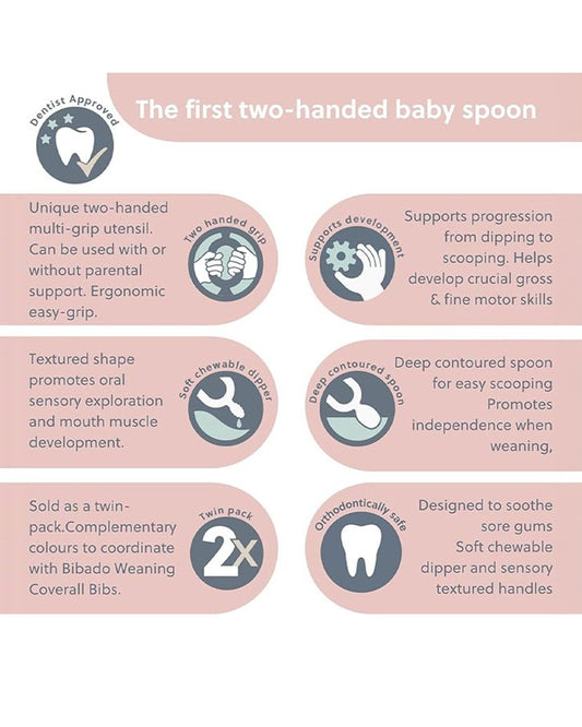 Bibado Dippit Multi Stage Baby Weaning Spoon and Dipper-For Self Feeding Infants-Blush-Pack of 2
