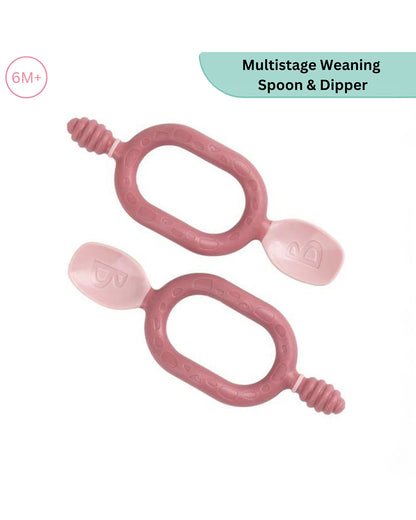 Bibado Dippit Multi Stage Baby Weaning Spoon and Dipper-For Self Feeding Infants-Blush-Pack of 2