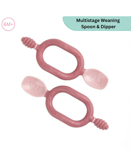 Bibado Dippit Multi Stage Baby Weaning Spoon and Dipper-For Self Feeding Infants-Blush-Pack of 2