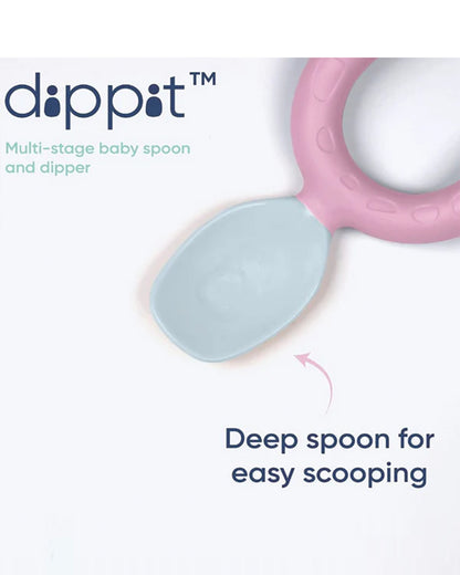 Bibado Dippit Multi Stage Baby Weaning Spoon and Dipper-For Self Feeding Infants-Blush-Pack of 2