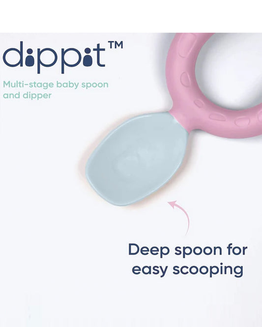 Bibado Dippit Multi Stage Baby Weaning Spoon and Dipper-For Self Feeding Infants-Blush-Pack of 2