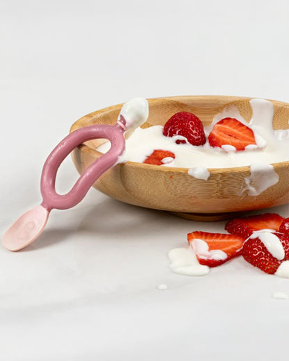 Bibado Dippit Multi Stage Baby Weaning Spoon and Dipper-For Self Feeding Infants-Blush-Pack of 2