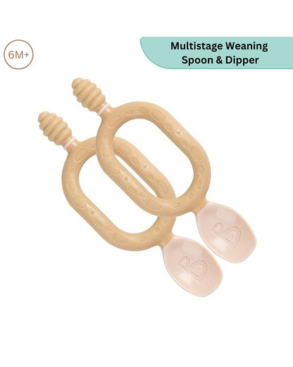 Bibado Dippit Multi Stage Baby Weaning Spoon and Dipper-For Self Feeding Infants-Fawn-Pack of 2