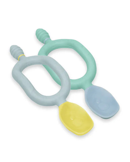 Bibado Dippit Multi Stage Baby Weaning Spoon and Dipper-For Self Feeding Infants-Green & Grey-Pack of 2