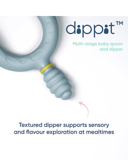 Bibado Dippit Multi Stage Baby Weaning Spoon and Dipper-For Self Feeding Infants-Green & Grey-Pack of 2