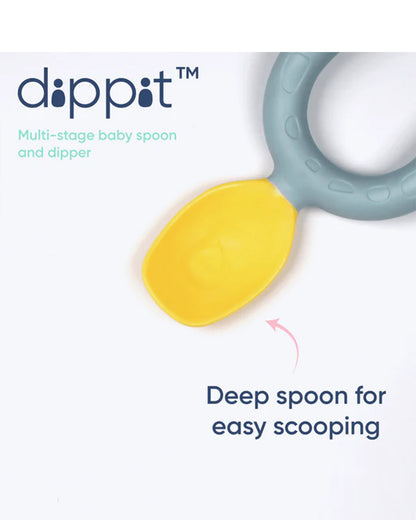 Bibado Dippit Multi Stage Baby Weaning Spoon and Dipper-For Self Feeding Infants-Green & Grey-Pack of 2