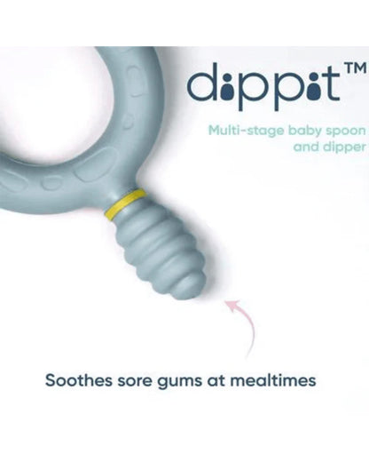 Bibado Dippit Multi Stage Baby Weaning Spoon and Dipper-For Self Feeding Infants-Green & Grey-Pack of 2