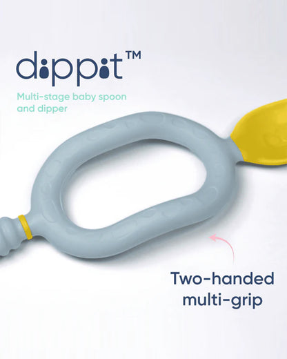 Bibado Dippit Multi Stage Baby Weaning Spoon and Dipper-For Self Feeding Infants-Green & Grey-Pack of 2
