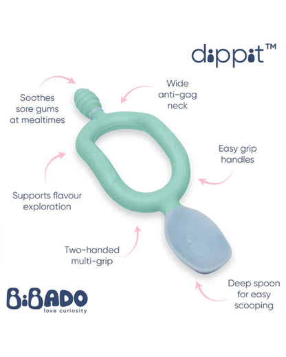 Bibado Dippit Multi Stage Baby Weaning Spoon and Dipper-For Self Feeding Infants-Green & Grey-Pack of 2