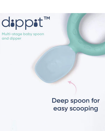 Bibado Dippit Multi Stage Baby Weaning Spoon and Dipper-For Self Feeding Infants-Mint-Pack of 2