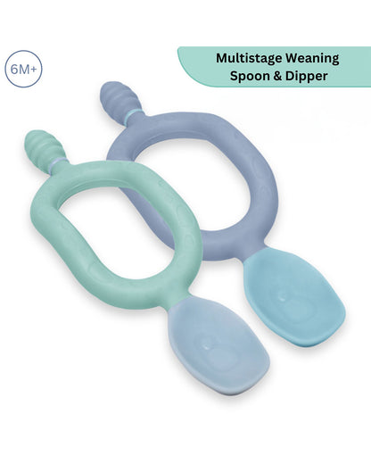 Bibado Dippit Multi Stage Baby Weaning Spoon and Dipper-For Self Feeding Infants-Mint & Blue-Pack of 2