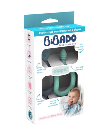 Bibado Dippit Multi Stage Baby Weaning Spoon and Dipper-For Self Feeding Infants-Mint & Blue-Pack of 2
