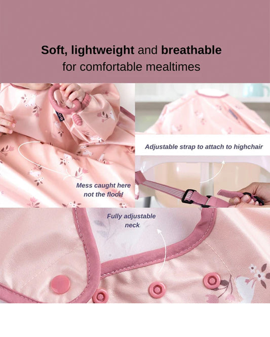 Bibado Long Sleeve Coverall Weaning Bib-Curious Cottontails-Adjustable Straps-For Infants