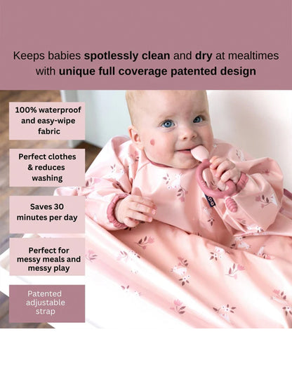 Bibado Long Sleeve Coverall Weaning Bib-Curious Cottontails-Adjustable Straps-For Infants