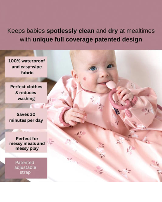 Bibado Long Sleeve Coverall Weaning Bib-Curious Cottontails-Adjustable Straps-For Infants