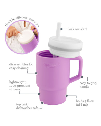 Infantino My 1st Tumbler-Leak Resistant Straw-Easy to Clean-Lightweight-Easy to Hold-Silicone Tumbler-Lilac-6M to 48M