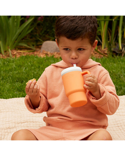 Infantino My 1st Tumbler-Leak Resistant Straw-Easy to Clean-Lightweight-Easy to Hold-Silicone Tumbler-Creamsicle-6M to 48M