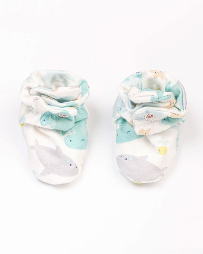 Beelittle White Caps, Booties & Mittens Set-Sea Party-Cotton-For Infants