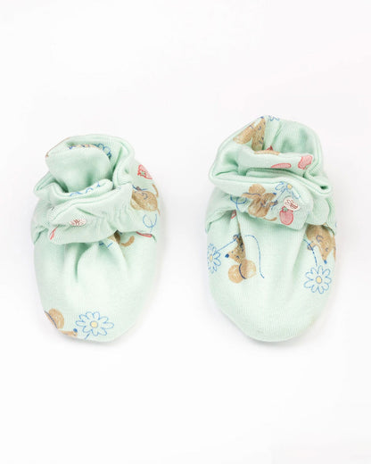 Beelittle Light Blue Caps, Booties & Mittens Set-Rat With Flowers-Cotton-For Infants