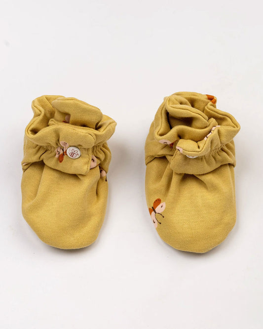 Beelittle Mustard Caps, Booties & Mittens Set-Mustard Butterfly-Cotton-For Infants