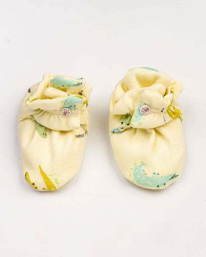 Beelittle Cream Caps, Booties & Mittens Set-Crocodile-Cotton-For Infants