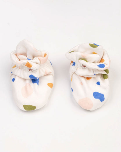 Beelittle White Caps, Booties & Mittens Set-Multicolored Pebbles-Cotton-For Infants