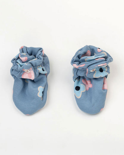 Beelittle Blue Caps, Booties & Mittens Set-Multicolored Pebbles-Cotton-For Infants