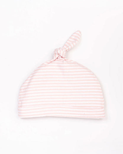 Beelittle Pink Caps, Booties & Mittens Set-Striped-Cotton-For Infants