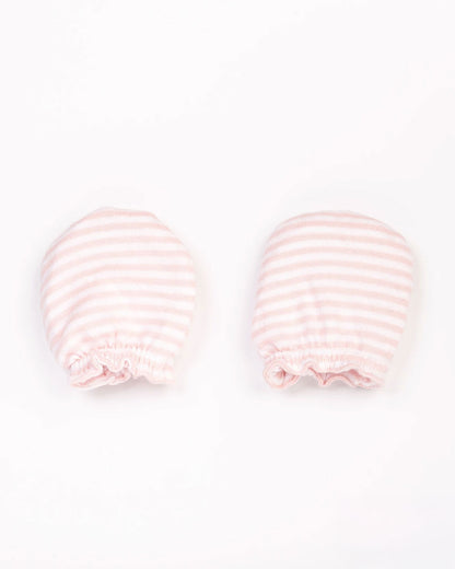 Beelittle Pink Caps, Booties & Mittens Set-Striped-Cotton-For Infants