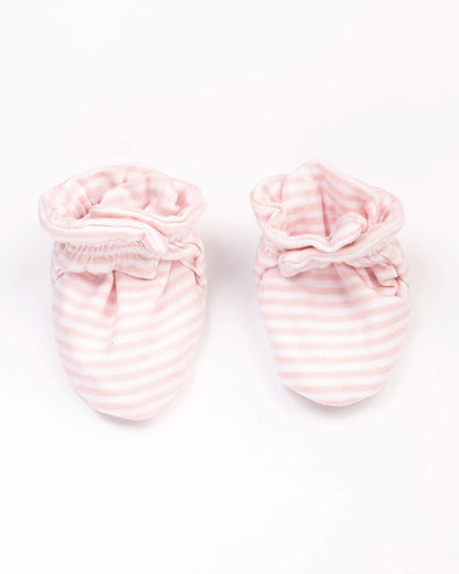 Beelittle Pink Caps, Booties & Mittens Set-Striped-Cotton-For Infants