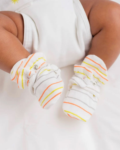 Beelittle White Booties & Mittens Set-Striped-Organic Muslin-For Infants