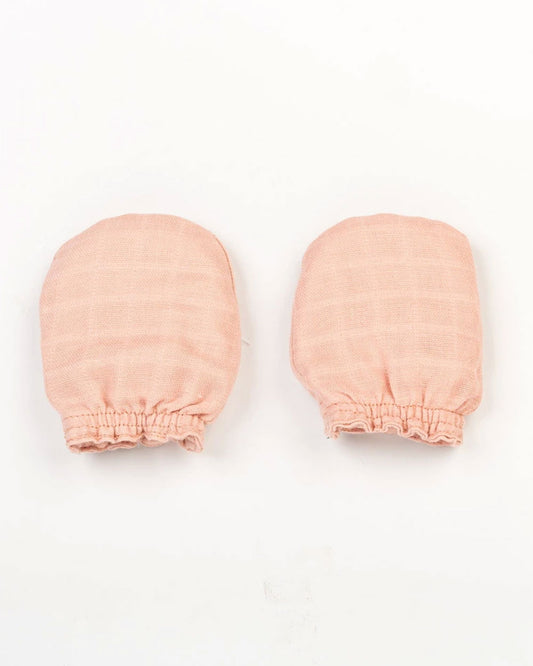 Beelittle Peach Mittens-Solid-Organic Muslin-For Infants