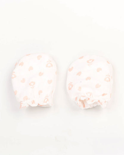 Beelittle White Mittens-Peach Flower-Organic Muslin-For Infants